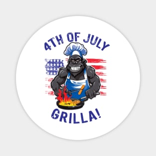 4th of July Grilla - Gorilla cooking on a BBQ Magnet